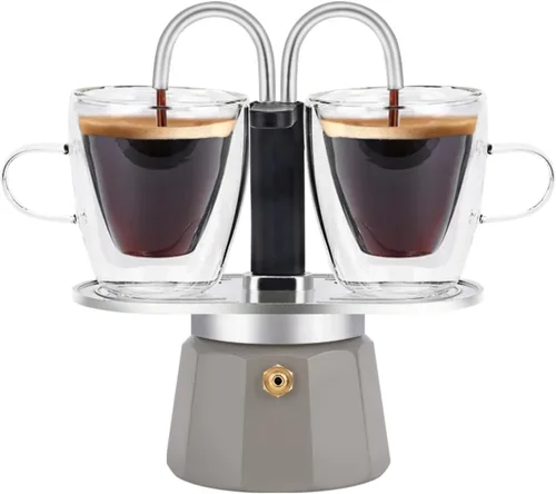 Vista 10 de Mini Express Swiss Single Tube Moka Pot Aluminio Marfil Blanco, El juego Moka incluye una taza de doble pared de 3 onzas, disfruta de un delicioso