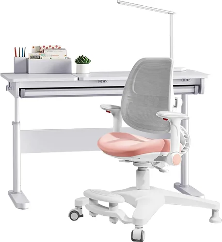 Vista 16 de FCD Escritorio y silla para niños, juego de escritorio y silla de estudio ergonómico, multifuncional, ajustable, mesa de dibujo y estación