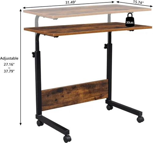 Vista 3 de Mesa auxiliar de sofá con ruedas, escritorio pequeño extraíble, mesa de café con ruedas ajustable en altura, escritorio elevador para computadora