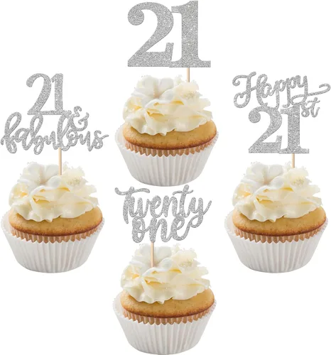 Vista 38 de Rsstarxi Paquete de 24 adornos con purpurina para cupcakes de 30 cumpleaños, treinta y 30 fabulosas selecciones de cupcakes, decoraciones para feliz