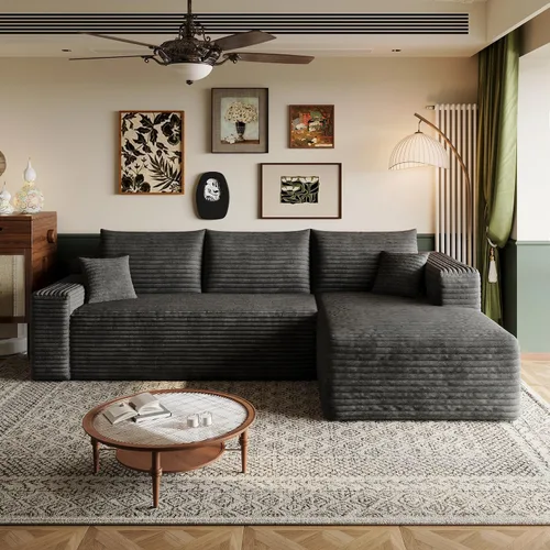 Vista 17 de Sofá modular en forma de L de 96 pulgadas con diván, moderno y cómodo sofá de pana para sala de estar, sofá de espuma viscoelástica, no requiere