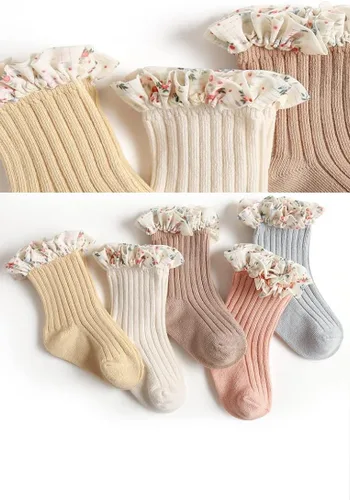 Vista 4 de Calcetines con volantes para bebés y niñas calcetines casuales de algodón para niños pequeños 0-8T