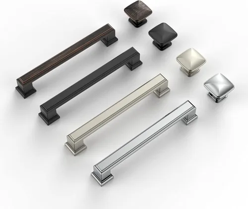 Vista 2 de Amerdeco Paquete de 10 pomos brillantes de níquel satinado cepillado de 1-1/4 pulgadas para cajones de armario de cocina, pomos de gabinete