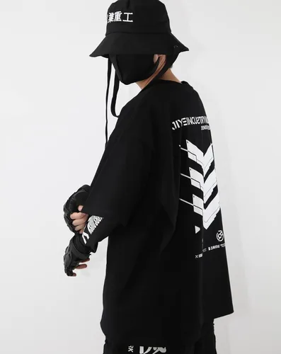 Vista 3 de Niepce Inc Streetwear Cyberpunk Elbow Sleeve Graphic Tees Hombres