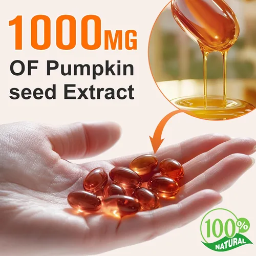 Vista 2 de Aceite de Semilla de Calabaza con Saw Palmetto, 1000mg por Porción, 300 Cápsulas Blandas – Cápsulas de Aceite de Semilla de Calabaza Prensado