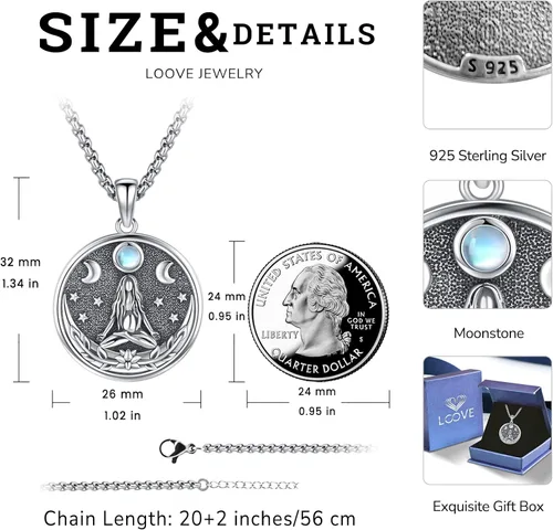 Vista 162 de Collar de pentagrama de plata de ley con triple luna, diosa celta, nudo celta, nudo de brujas, Ankh, sol y luna, Hécate, lilith, Santa Muerte