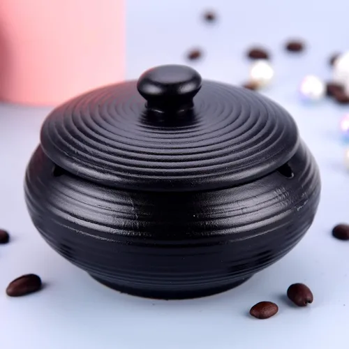 Vista 5 de LAUYOO Cenicero de cerámica con tapa, impermeable, ceniceros para cigarrillos al aire libre, soporte para cenizas de cigarros para fumadores, Negro