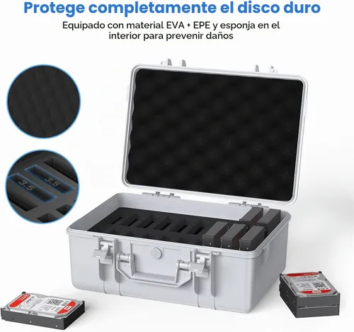Vista 2 de ORICO Estuche para disco duro de 3.5 pulgadas y 20 bahías HDD/SSD Maleta de almacenamiento de protección múltiple con funda rígida de espuma a