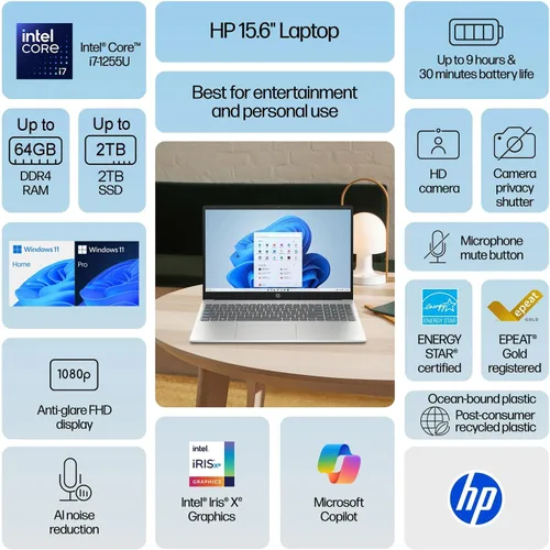 Vista 3 de HP Ultrabook Laptop FHD de 15.6 pulgadas para negocios y académicos, potente Intel Core i7-1255U hasta 4.7 GHz, 24 GB de RAM, almacenamiento de 1 TB