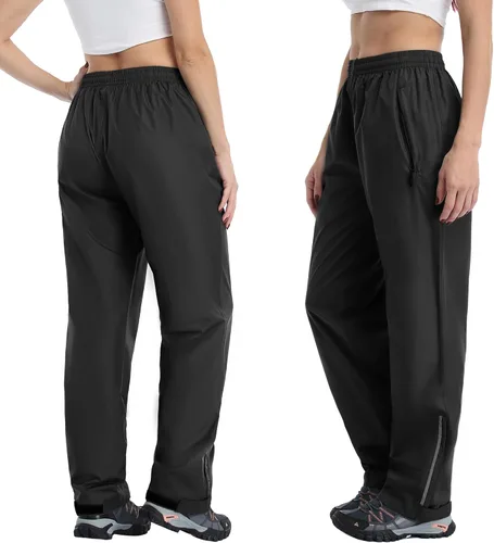 Vista 5 de Pantalones de lluvia para mujer, impermeables, ligeros, transpirables, senderismo, ciclismo, al aire libre, con bolsillo