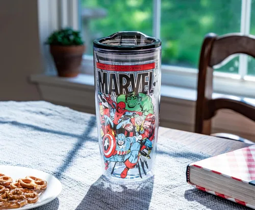 Vista 6 de Silver Buffalo Marvel Avengers Taza de viaje con diseño de Spider-Man, Capitán América, Thor, Hulk e Iron Man, de doble pared, con tapa de cierre