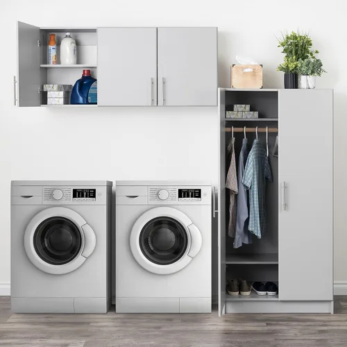 Vista 7 de Prepac Elite - Armario de pared de 54 pulgadas, armario de almacenamiento gris claro con 2 estantes ajustables, almacenamiento para despensa, cocina