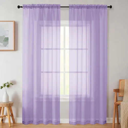 Vista 240 de 2 paneles de cortinas traslúcidas blancas para dormitorio, sala de estar, 96 pulgadas de largo, modernas, suaves, ligeras, con bolsillo para barra