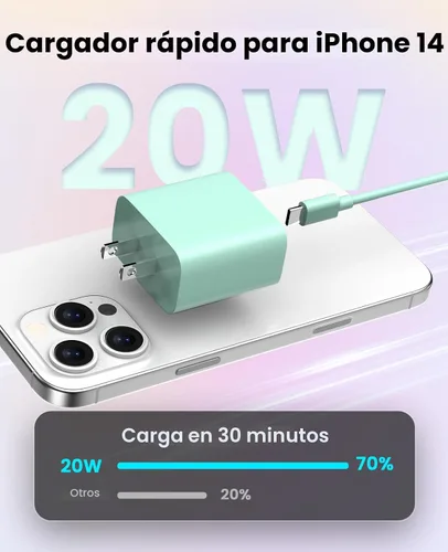 Vista 2 de FEEL2NICE Cargador de iPhone de carga rápida, paquete de 2 bloques de carga de pared tipo C con 2 unidades [6 pies y 10 pies] USB C a Lightning Verde