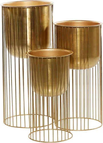 Vista 12 de Deco 79 Juego de 3 macetas de metal para interiores y exteriores, 24 Dorado