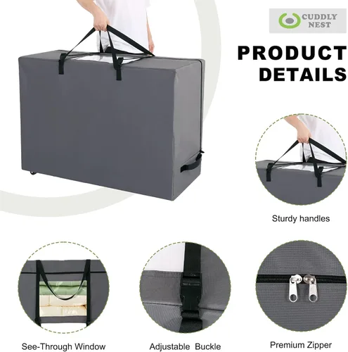 Vista 4 de Cuddly Nest Bolsa de Almacenamiento para Colchón Plegable con Ruedas y Asas - Contenedor de Almacenamiento Resistente 900D que se Ajusta a Colchón