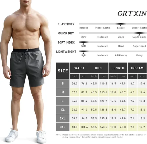 Vista 6 de Pantalones cortos de correr 2 en 1 para hombre, pantalones cortos deportivos de gimnasio de secado rápido de 7 pulgadas para hombres, pantalones