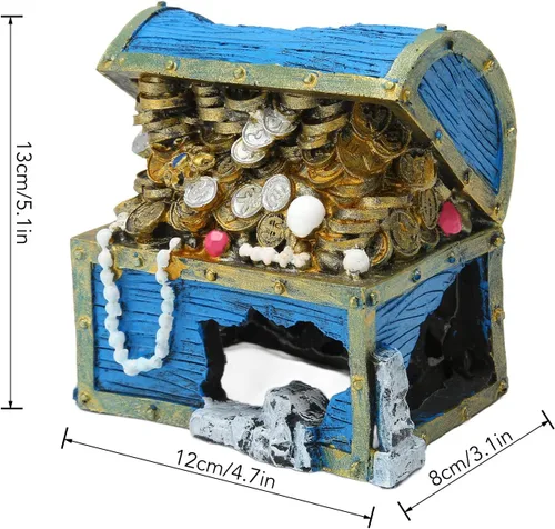Vista 5 de Tnfeeon Adorno de cofre del tesoro del acuario - Escondite de decoración de peces de resina