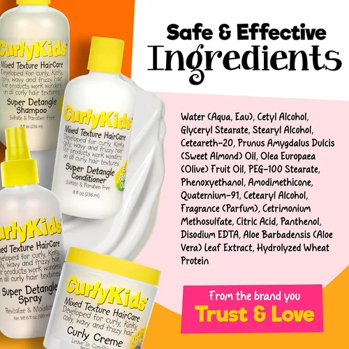 Vista 8 de Ccurlykids conjunto mixto de pelo Haircare Super desenredante champú acondicionador de 8.0 ounce, 8.0 ounce, spray 6.0 ounce, rizado Crème