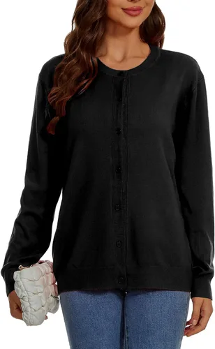 Vista 4 de Sudaderas con botones para mujer, clásicas, de manga larga, cuello redondo, suaves, para otoño (Talla S-2XL)