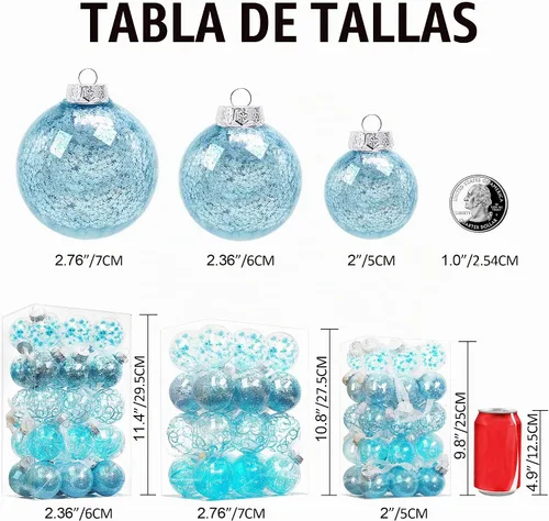 Vista 3 de Lulu Home 30 adornos de bola de Navidad transparentes de 2.36 pulgadas Azul claro transparente
