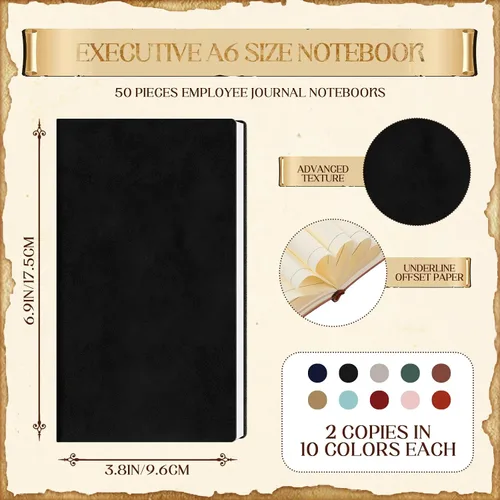 Vista 2 de Kosiz 50 cuadernos de bolsillo a granel de 4 x 7 pulgadas, pequeños cuadernos forrados de cuero, mini bloc de notas a rayas para escribir 200