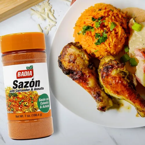 Vista 6 de Badia Sazon con cilantro y anatto, 7 oz - Mezcla de condimentos latinos Classic Latin seasoning blend with Coriander and Annatto for vibrant