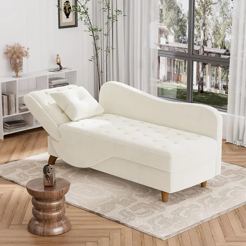 Vista 7 de Tumbona de terciopelo para interiores con almacenamiento para sala de estar Blanco beige