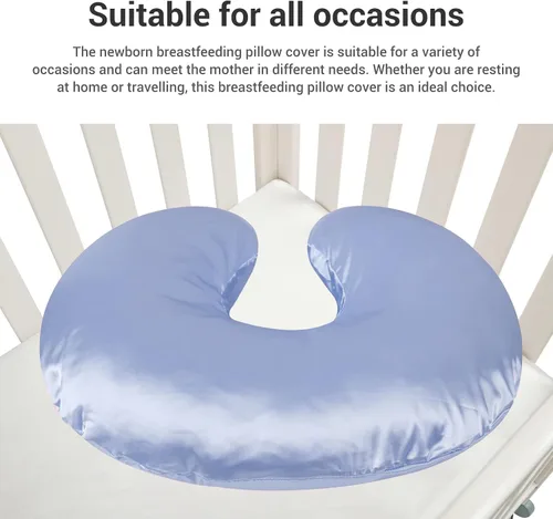 Vista 5 de Aramox Funda de almohada de satén súper suave, compatible con almohada de lactancia, lavable, agradable a la piel, transpirable para una Azul
