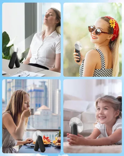 Vista 7 de Mini Ventilador de Mano Portátil con USB Recargable, Batería Operada de 2000 mAh, 3 Velocidades Ajustables, Pequeño Ventilador de Bolsillo Personal