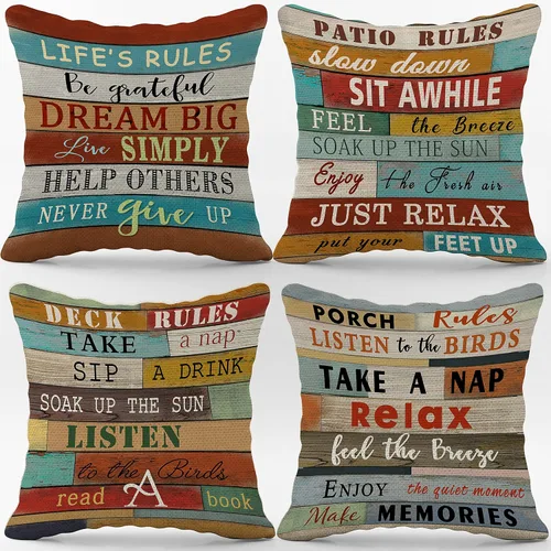 Vista 8 de Juego de 4 fundas de almohada con reglas de porche, 18 x 18 pulgadas, decoración de banco de porche delantero, regalo de inauguración de la casa