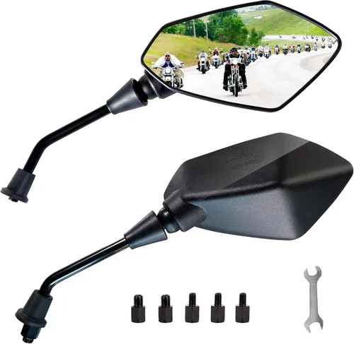 Vista 12 de MAMIKO Espejos Universales para Motocicleta, Espejo Lateral Retrovisor Convexo de Manillar con Perno de Elevación M8 M10, Compatible con Bicicleta