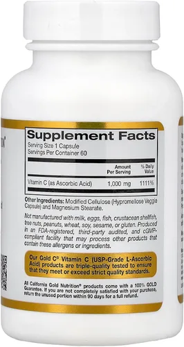 Vista 2 de California Gold Nutrition C, vitamina C, cápsulas vegetales de 1000 mg, 60