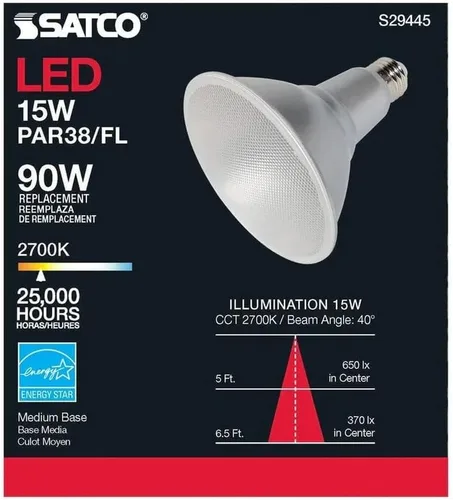 Vista 8 de Satco S29445-Bombilla LED PAR38 de 15 vatios; 2700 K (6 bombillas LED)