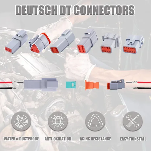 Vista 6 de Kit de conectores Deutsch de 194 piezas, 2 pares, 2 3 4 6 8 12 pines, conector eléctrico impermeable gris con contactos estampados y tapones