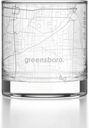 Vista 31 de Well Told Vaso de rocas grabado con mapa de Akron, Ohio, cristalería estilo antiguo (325ml, transparente) Vaso de bourbon grabado, regalos