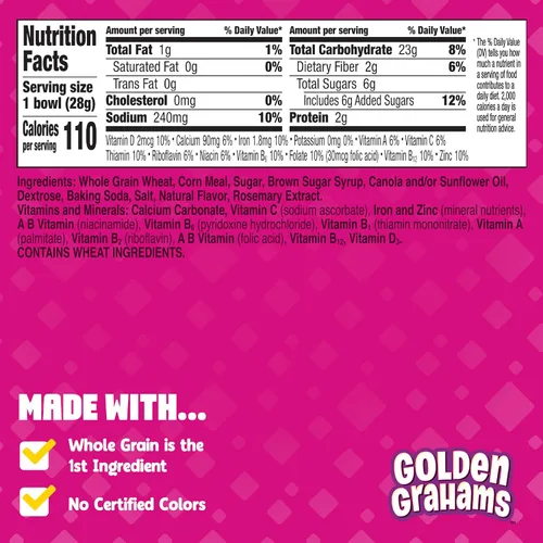 Vista 2 de Golden Grahams 25% menos de cereales de azúcar, tazón de una sola porción, 96