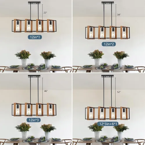 Vista 6 de Iluminación de isla de cocina de 35.4", lámpara de araña de 4 luces para comedor estilo granja, iluminación colgante moderna en negro, luces