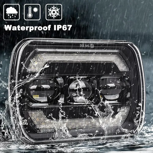 Vista 5 de Faros delanteros 5x7 7x6 H6054 con señal de giro amarilla blanca DRL para Jeep Wrangler YJ Cherokee XJ Ford Chevy GMC Toyota Nissan Pickup Truck