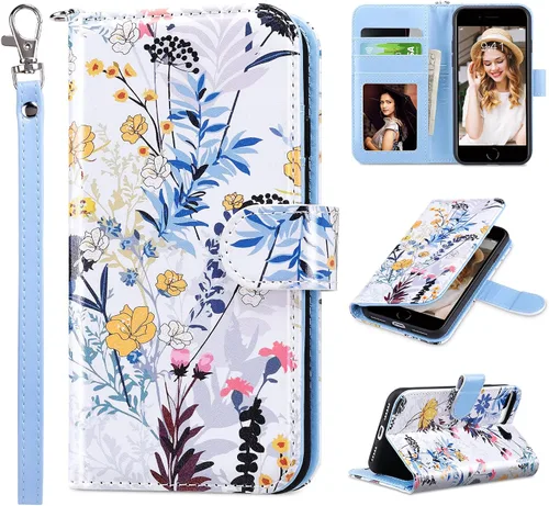 Vista 12 de ULAK - Funda tipo cartera para iPhone 8 Plus/iPhone 7 Plus, color negro Funda de piel sintética prémium con tarjetero [bloqueo RFID], función