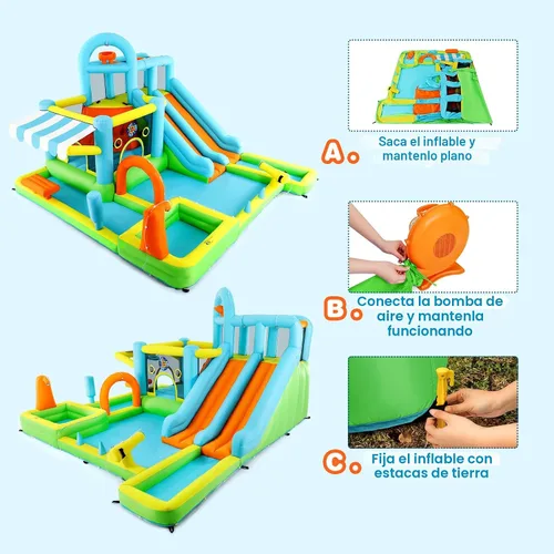 Vista 6 de JOYLDIAS 10 in1 tobogán acuático inflable gigante casa de lujo resistente 10 en 1