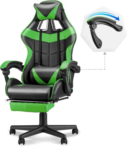 Vista 17 de Soontrans Silla de juegos azul claro con reposapiés, bonita silla de videojuegos de conejo, silla de escritorio Kawaii para nieta, hermana, novia