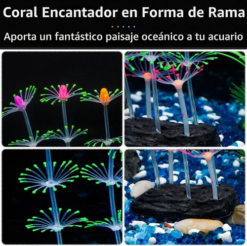Vista 6 de Planta coral Uniclife, ornamento con efecto resplandeciente de silicona artificial, decoración para tanque de peces, acuario, paisaje, Verde