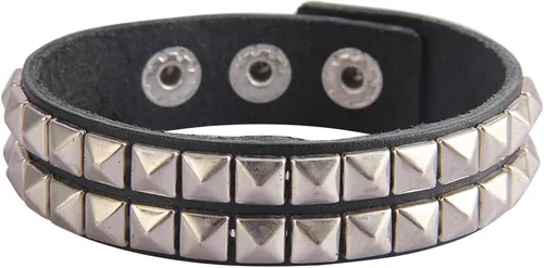 Vista 19 de Pulsera de cuero para hombre, brazaletes de cuero punk, pulsera de cuero negro para mujer
