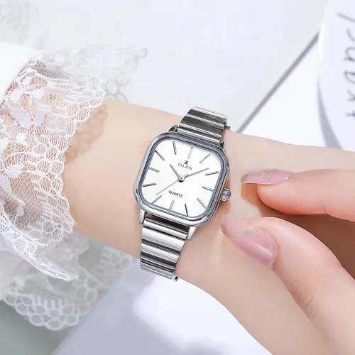 Vista 3 de Relojes dorados para mujer con pulsera vintage pequeña, estuche rectangular