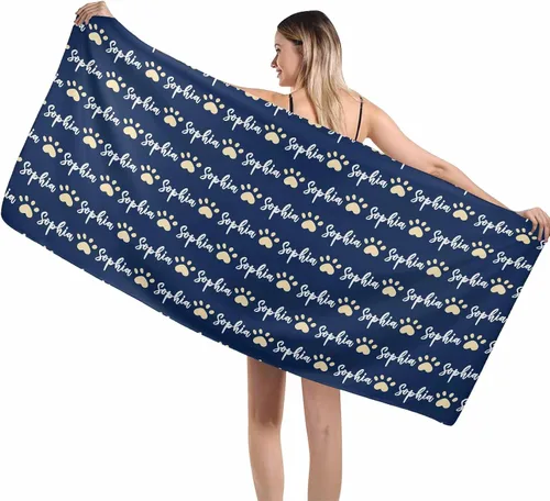 Vista 14 de MyPupSocks Toallas de playa personalizadas para niños y adultos, toalla de piscina con nombre y cara de perro, regalos personalizados con nombre