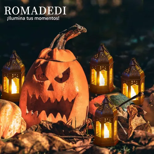Vista 8 de Romadedi Mini Linternas Decorativas para Centro de Mesa: 10 piezas de linterna pequeña negra colgante a granel con velas LED parpadeantes para Negro