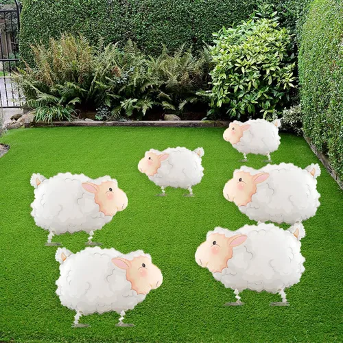 Vista 4 de 6 globos de animales de granja que camina de ovejas blancas para niños, fiesta de cumpleaños, decoración temática de granja