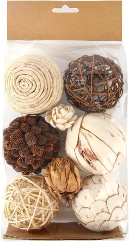 Vista 2 de Bolas decorativas para llenar cuencos y jarrones para decoración del hogar, juego de 6 piezas de bolas de ratán natural en tonos rústicos, centros