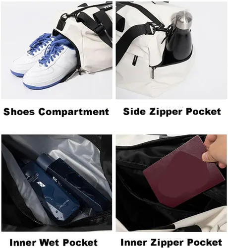 Vista 4 de Bolsa de gimnasio de natación, bolsa de viaje deportiva, ligera, para fin de semana, para yoga, casual, mochila de moda, universidad, Blanco, Bolsa